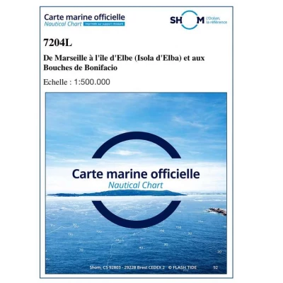 Carte marine 7204L du Shom - De Marseille à l'île d'Elbe (Isola d'Elba) et aux Bouches de Bonifacio - Shom
