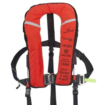 Gilet Gonflable Solas Austral 180N Automatique UML avec harnais et double sous-cutale par Plastimo, Rouge - Plastimo