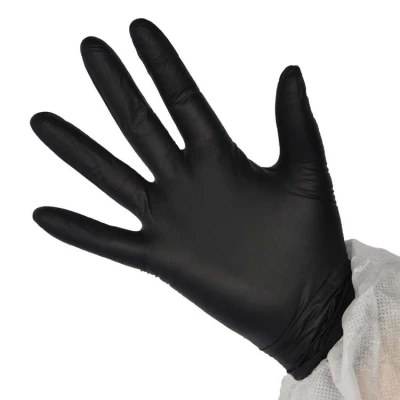 Boîte de 100 Gants jetables en Nitrile non poudré Noir - Mer.fr
