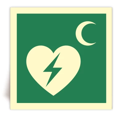 E010C/IMPA 33.4137 - Panneau Défibrillateur cardiaque automatique externe photoluminescent - Symbol Croissant - ISO 7010 - FlashTide